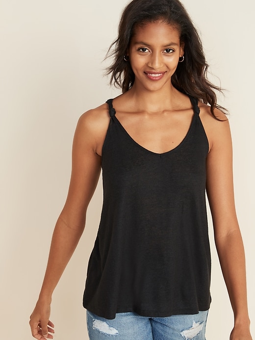 View large product image 1 of 1. Linen-Blend Jersey Knotted-Strap Tank Top for Women