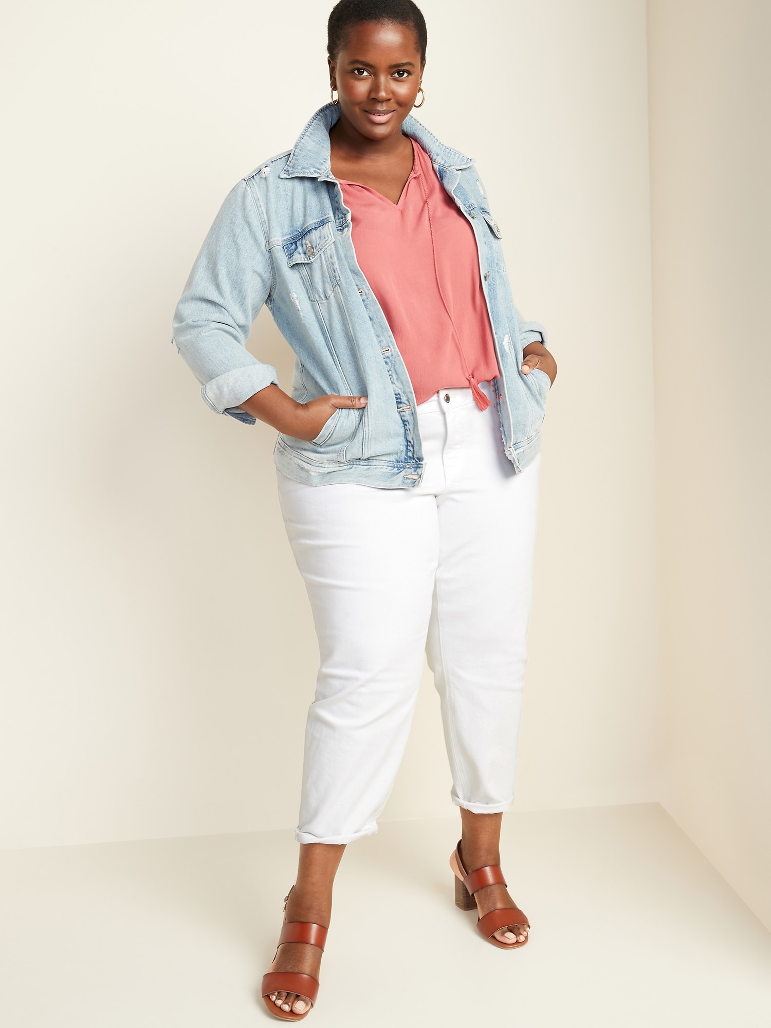 plus size white boyfriend jeans
