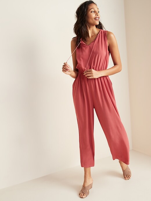 Image number 1 showing, Sleeveless Tie-Neck Wide-Leg Jumpsuit for Women