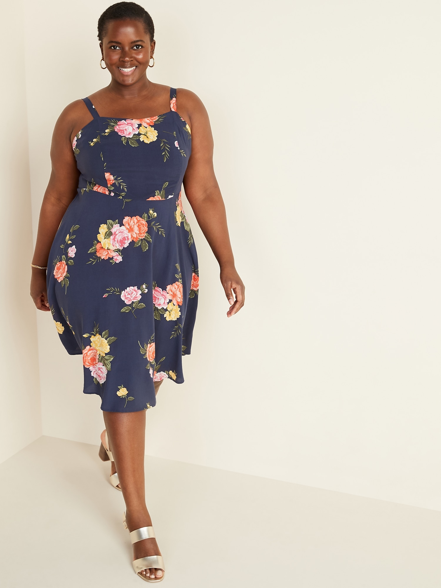 Navy blue floral shop dress plus size