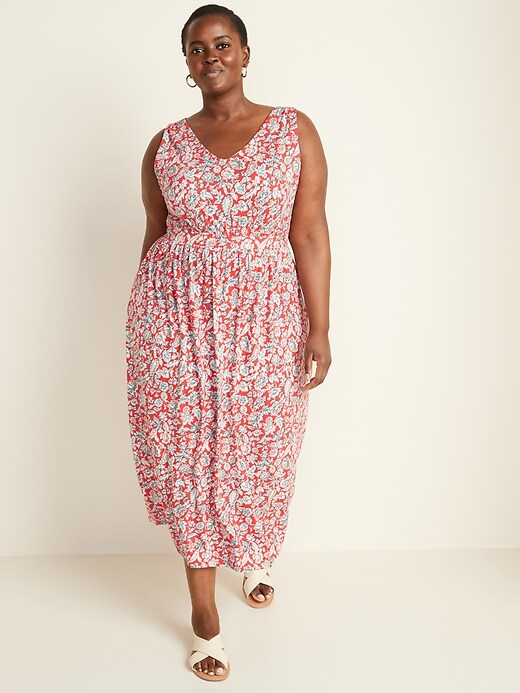 View large product image 1 of 1. Sleeveless Plus-Size Waist-Defined Maxi Dress