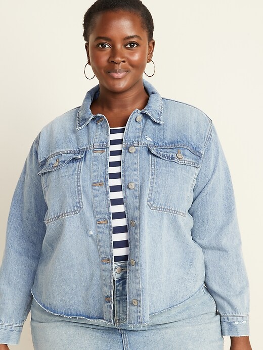 Image number 4 showing, Cropped Cut-Off Plus-Size Jean Jacket