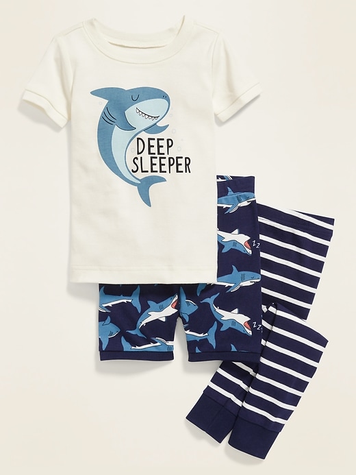 View large product image 1 of 1. "Deep Sleeper" Shark-Graphic 3-Piece Pajama Set for Toddler & Baby
