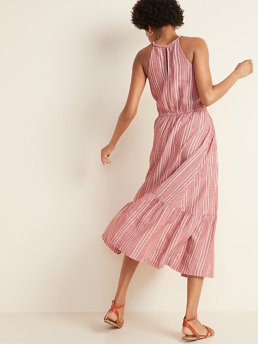 Image number 2 showing, Waist-Defined Braided-Strap Dobby Stripe Maxi Sundress for Women