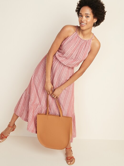 Image number 3 showing, Waist-Defined Braided-Strap Dobby Stripe Maxi Sundress for Women