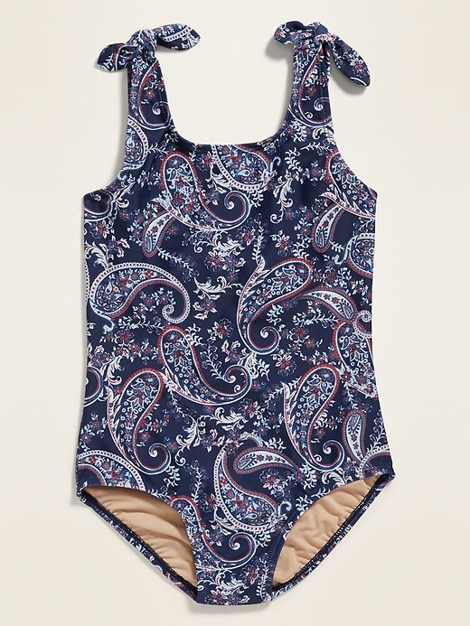 View large product image 2 of 2. Printed Tie-Shoulder Swimsuit for Girls