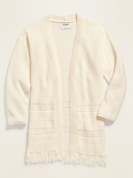 View large product image 2 of 3. Fringe-Hem Open-Front Sweater for Girls