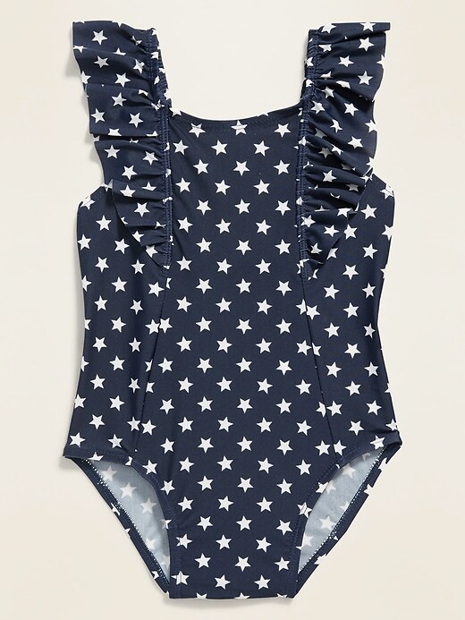 View large product image 1 of 2. Star-Print Ruffle-Strap Swimsuit for Toddler Girls
