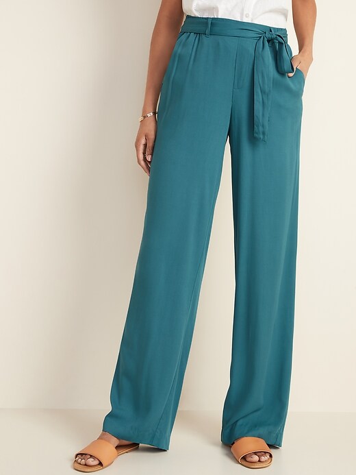 View large product image 1 of 1. High-Waisted Tie-Belt Soft Pants for Women