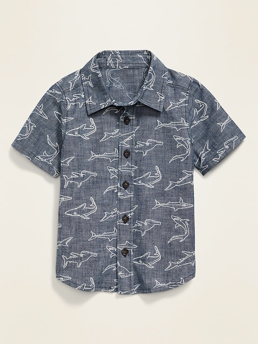 View large product image 1 of 3. Shark-Print Chambray Shirt for Toddler Boys