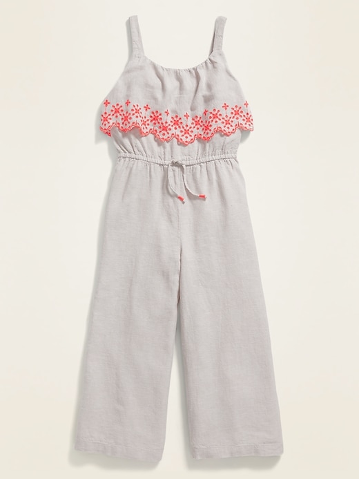 View large product image 2 of 3. Ruffled Sleeveless Linen-Blend Jumpsuit for Girls
