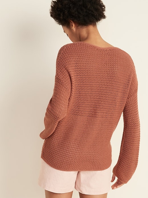 Image number 2 showing, Slouchy Crochet V-Neck Sweater for Women