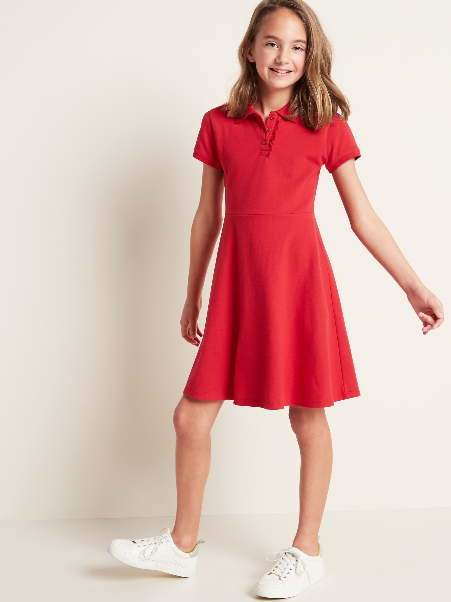 Pique Knit School Uniform Polo Dress for Girls