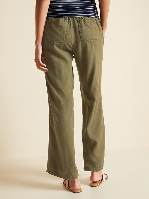 View large product image 2 of 3. Maternity Rollover-Waist Linen-Blend Pants