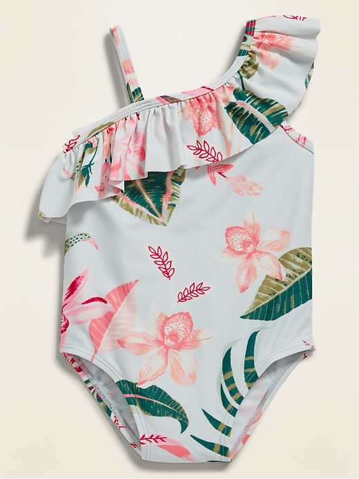 View large product image 1 of 2. Printed Ruffle One-Shoulder Swimsuit for Toddler Girls