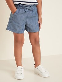 View large product image 3 of 3. Chambray Paperbag-Waist Pull-On Shorts for Toddler Girls