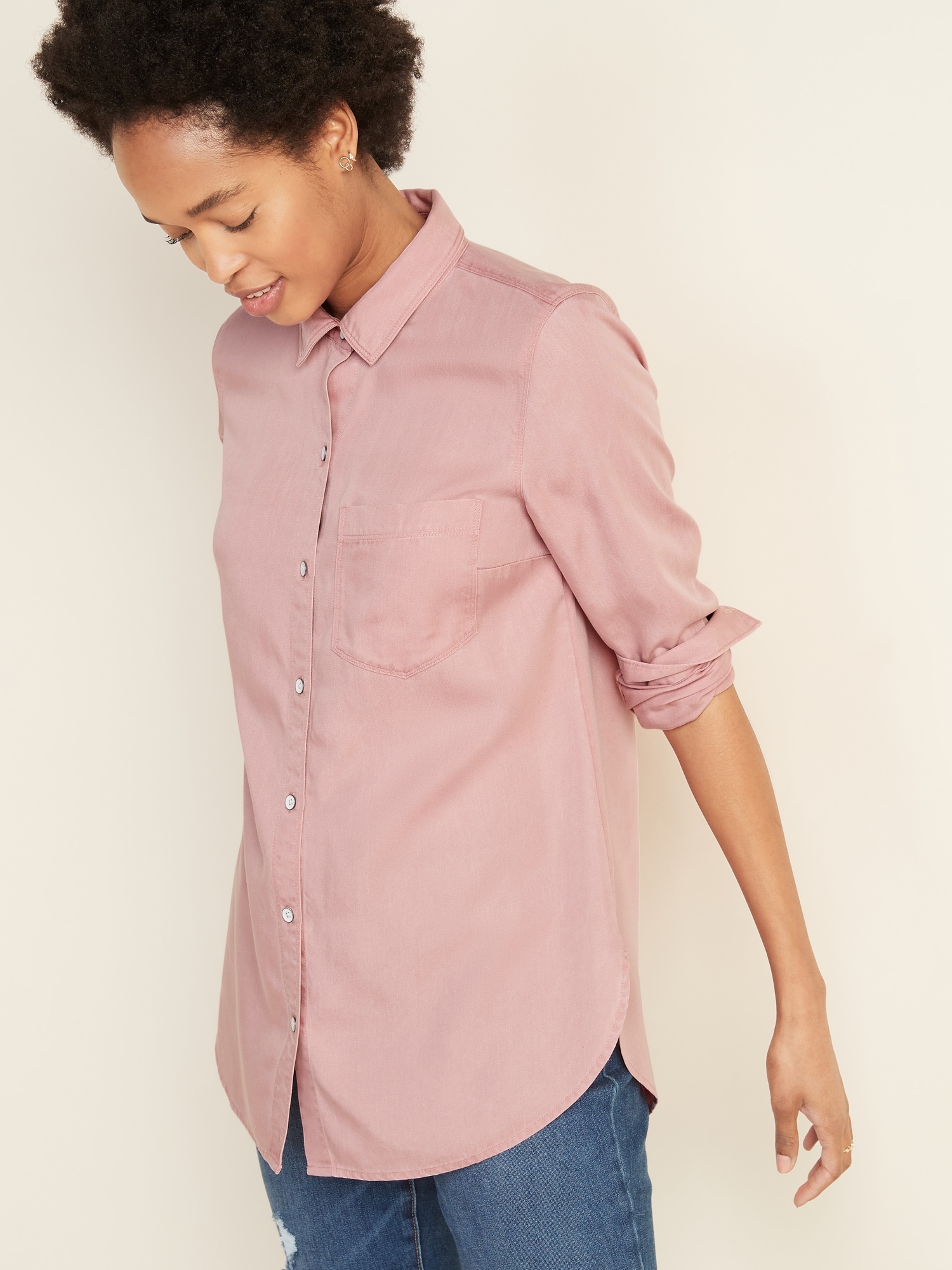 Pigment-Dyed Tencel® Long-Sleeve Shirt for Women | Old Navy