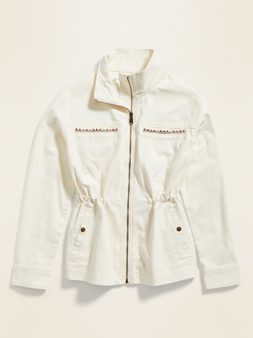 View large product image 1 of 1. Embroidered Canvas Utility Zip Jacket for Women