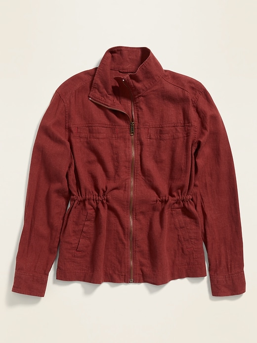 View large product image 1 of 1. Linen-Blend Utility Zip Jacket for Women