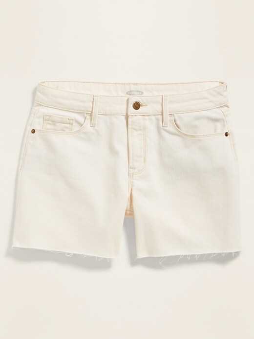 View large product image 1 of 1. Mid-Rise White Slim Midi Jean Cut-Offs for Women - 5-inch inseam