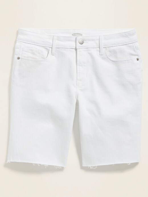 View large product image 1 of 1. High-Rise White Bermuda Jean Shorts for Women - 9-inch inseam
