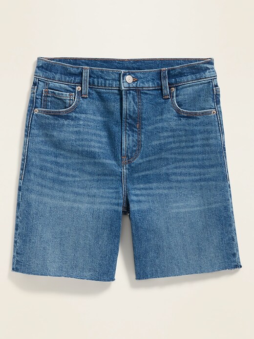 View large product image 1 of 1. High-Waisted Relaxed Cut-Off Jean Shorts for Women -- 7-inch inseam
