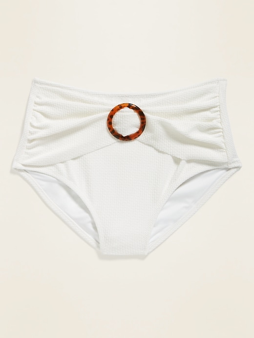 View large product image 1 of 1. High-Waisted Textured-Pique Belted Swim Bottoms