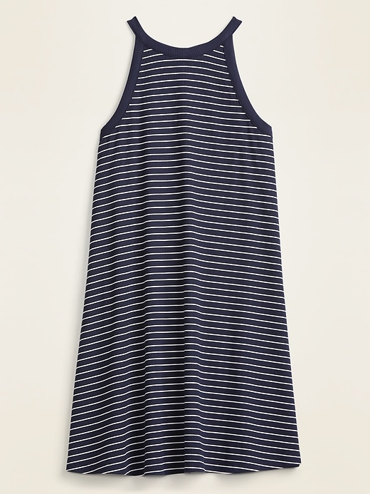 View large product image 1 of 1. High-Neck Striped Rib-Knit Sleeveless Swing Dress for Women