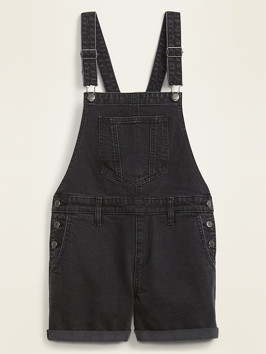 View large product image 1 of 1. Black Jean Shortalls for Women -- 3-inch inseam