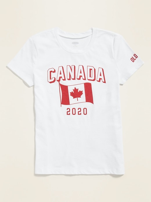 Voir une image plus grande du produit 1 de 1. T-shirt à imprimé du drapeau du Canada 2020 pour fille