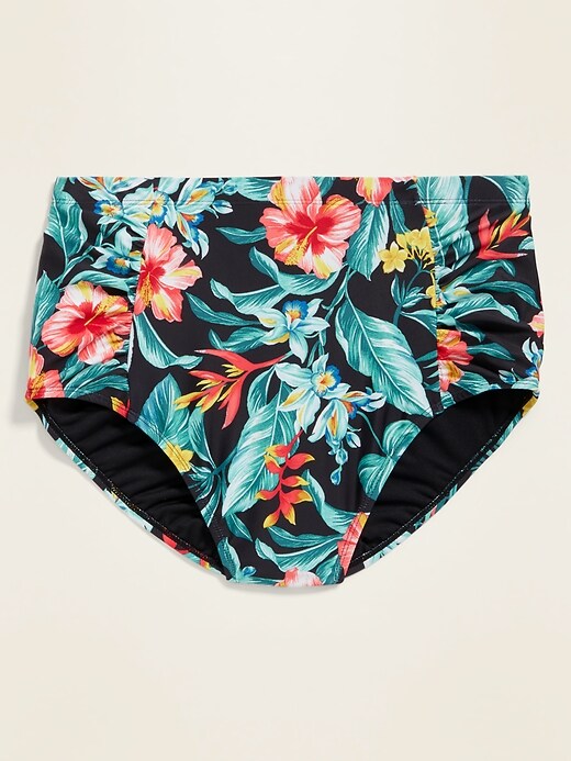 View large product image 1 of 1. High-Waisted Floral Secret-Slim Plus-Size Swim Bottoms