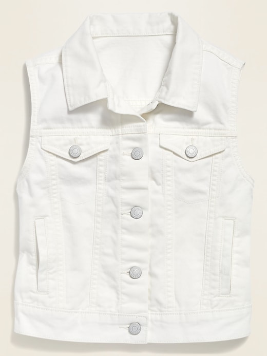 View large product image 1 of 1. Sleeveless White Jean Trucker Vest for Girls