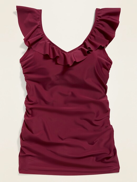 View large product image 1 of 1. Ruffled V-Neck Secret-Slim Plus-Size Swim Dress