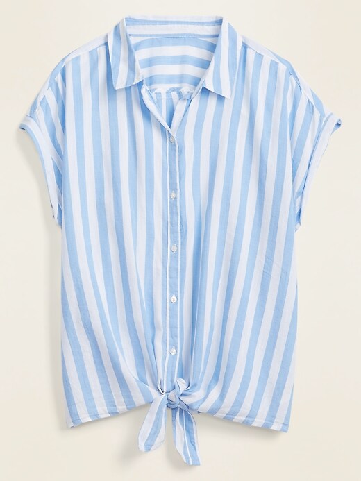 View large product image 1 of 1. Striped No-Peek Tie-Hem Plus-Size Shirt