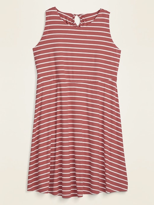 View large product image 1 of 2. Striped Rib-Knit Waist-Defined Plus-Size Dress