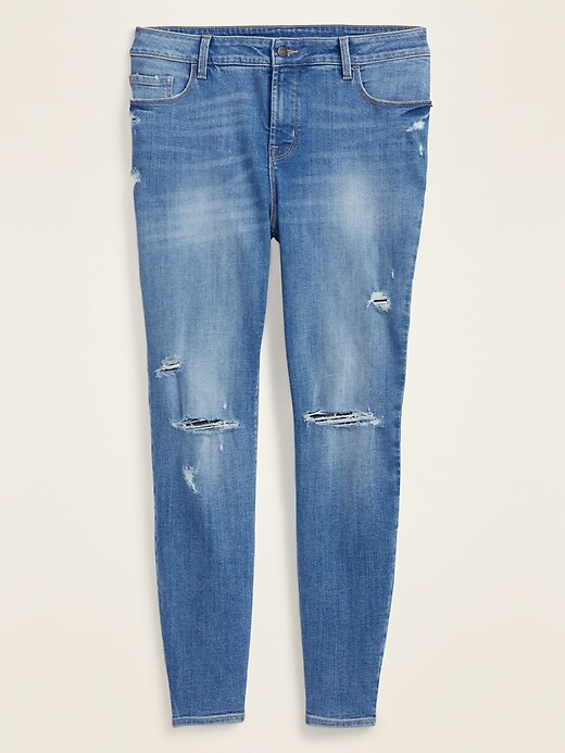 View large product image 1 of 1. High-Waisted Secret-Slim Pockets Distressed Plus-Size Rockstar Super Skinny Jeans