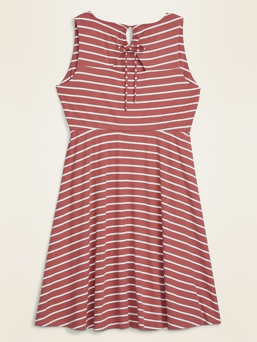 View large product image 2 of 2. Striped Rib-Knit Waist-Defined Plus-Size Dress
