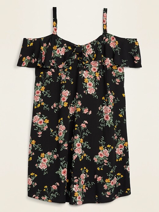 View large product image 1 of 1. Printed Cold-Shoulder Plus-Size Cami Swing Dress