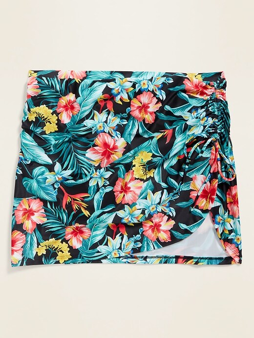 View large product image 1 of 1. High-Waisted Floral Secret-Slim Side-Tie Plus-Size Swim Skirt