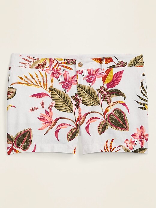 View large product image 1 of 1. Mid-Rise Printed Linen-Blend Everyday Plus-Size Shorts -- 5-inch inseam