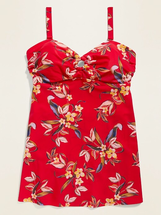 View large product image 1 of 1. Floral-Print Secret-Slim Plus-Size Underwire Swim Dress