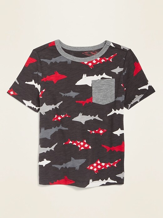 View large product image 1 of 1. Canadiana Shark-Print Pocket Tee for Toddler Boys