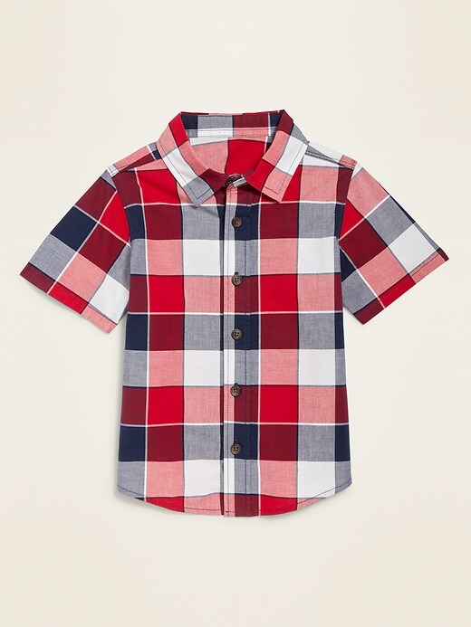 View large product image 1 of 1. Plaid Poplin Short-Sleeve Shirt for Toddler Boys