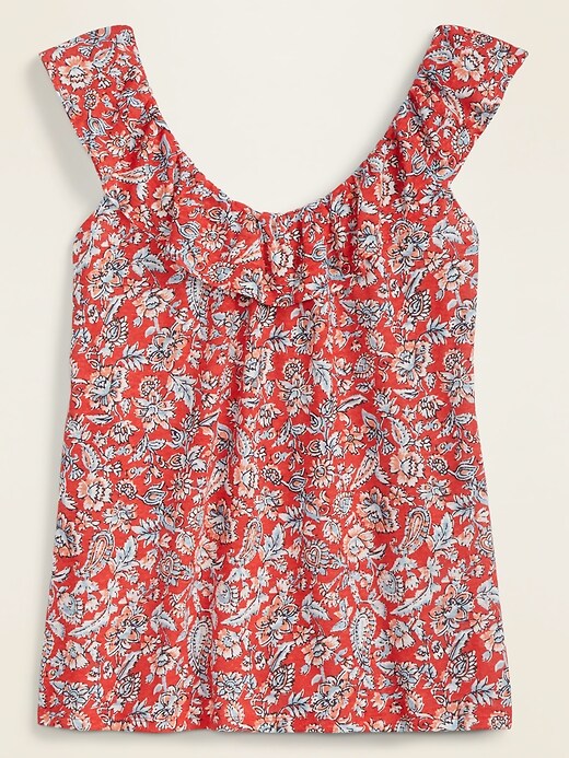 View large product image 1 of 2. Ruffled Linen-Blend Jersey Tie-Back Top for Women