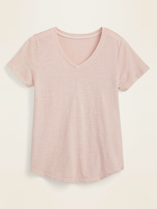 Voir une image plus grande du produit 1 de 1. T-shirt Tout-aller en tricot grège à col en V pour femme