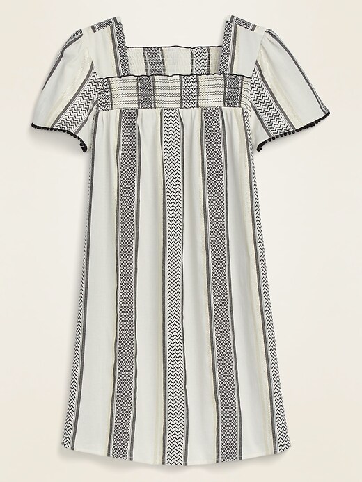 View large product image 1 of 1. Square-Neck Textured Metallic Stripe Shift Dress for Women