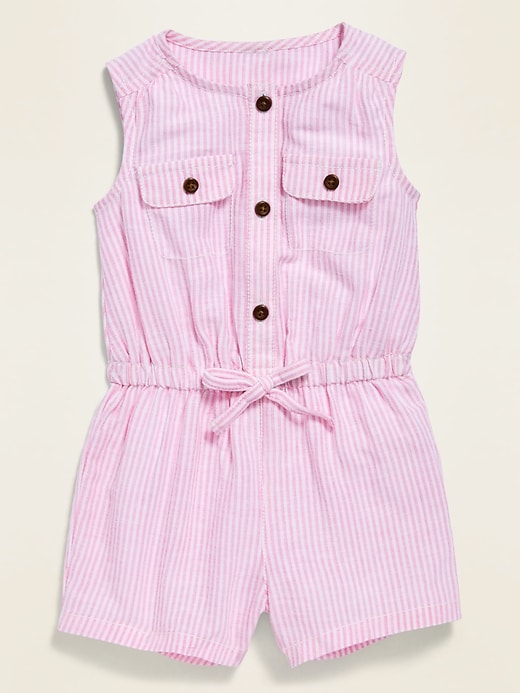 View large product image 1 of 1. Striped Sleeveless Utility Romper for Baby