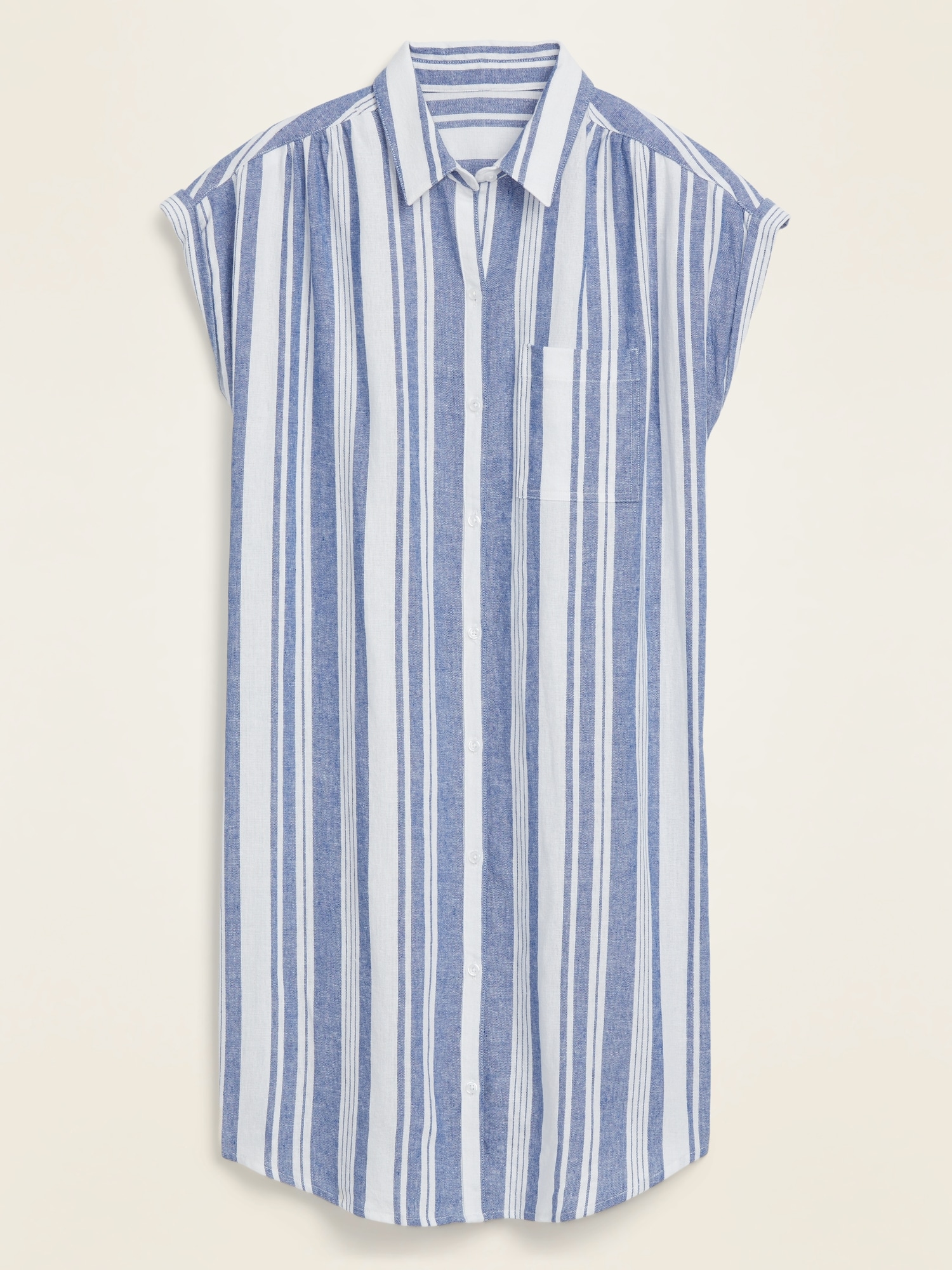 Linen Blend Stripe Dress in Blue