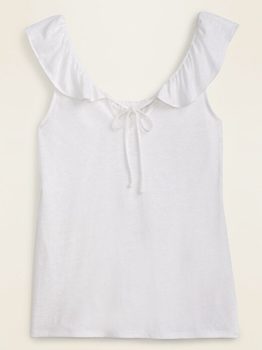 View large product image 2 of 2. Ruffled Linen-Blend Jersey Tie-Back Top for Women