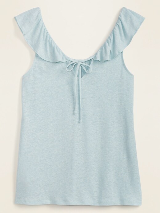 View large product image 2 of 2. Ruffled Linen-Blend Jersey Tie-Back Top for Women